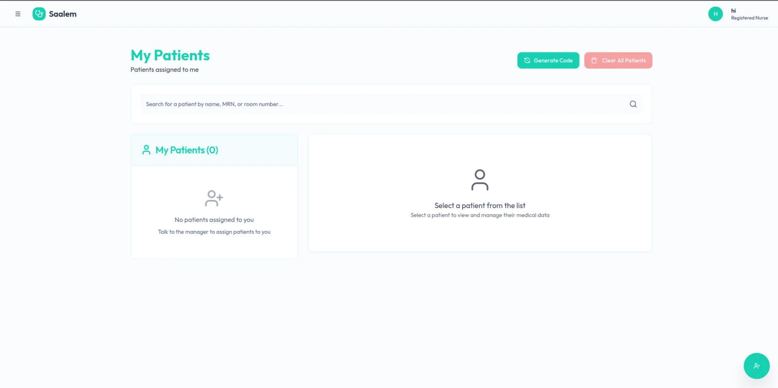 Patient management dashboard with patient overview statistics