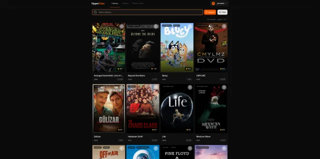 Page d’accueil HyperTube avec recherche de films